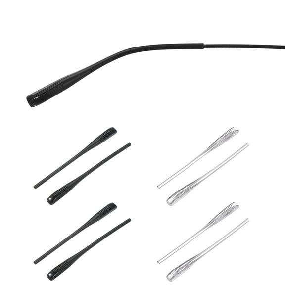 Uxcell 4 Pairs Eye Glass Replacement Temples, Silicone Anti-Slip Eyeglass End Tips Glasses Retainers Fits 1.4mm for Round Thin Metal Eyeglass Sunglasses Temple, Black/Clear