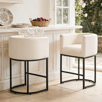 FANCROU 26" H Counter Height Bar Stools Set of 2, Fabric Barrel Stools with Back and Arms, Beige-Black Leg
