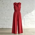 thumbnail image 7 of Womens V Neck Casual Dressy Jumpsuits Smocked Zip Up Sleeveless Wide Leg Jumpsuit Summer Teacher Work Outfit Red S(S), 7 of 7