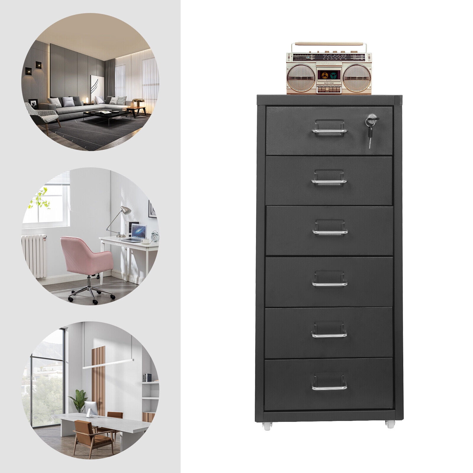 Cold-rolled Steel Vertical File Cabinet, Black Metal File Cabinet with Lock, Filing Cabinet