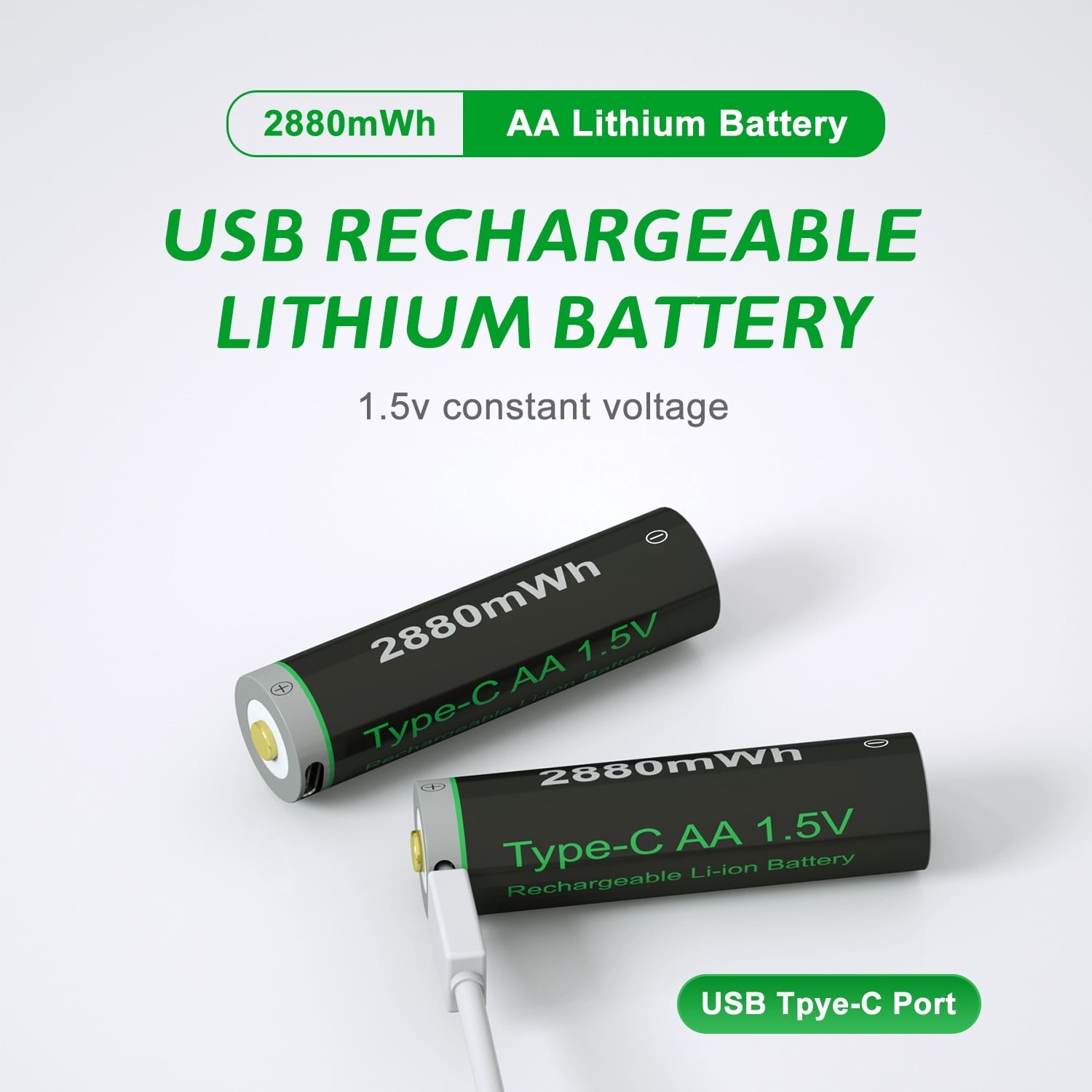 CBJJ 1.5V USB AA Rechargeable 4 Batteries, Long-Lasting High-Capacity, Cycle Times Up to 1200x (4 Pack, Black)