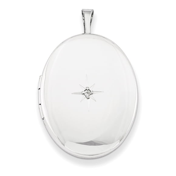 Sterling Silver Rhodium-plated 26mm Diamond Oval Locket QLS266-18 (32mm x 20mm)