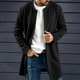 thumbnail image 2 of Qgtaibl Mens Thin Fleece Jacket Crew Neck Mid Length Solid Color Outwear Button Down Long Sleeve Casual Overcoat with Pockets Black XXL, 2 of 7