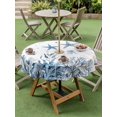 thumbnail image 4 of Outdoor Tablecloth with Umbrella Hole for Patio/Picnic/Party/Camping, Blue Coastal Waterproof Table Cloth Round Cover Washable, Summer Watercolor Starfish Corals Jellyfish (Dia 54"), 4 of 9