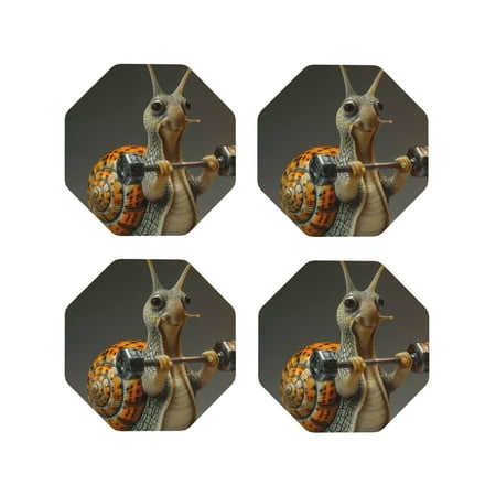

Tebeau Surreal Weightlifting Snail Print Set of 4 Leather Drink Coasters Round Cup Mat Pad for Home and Kitchen Use 4 -Octagon