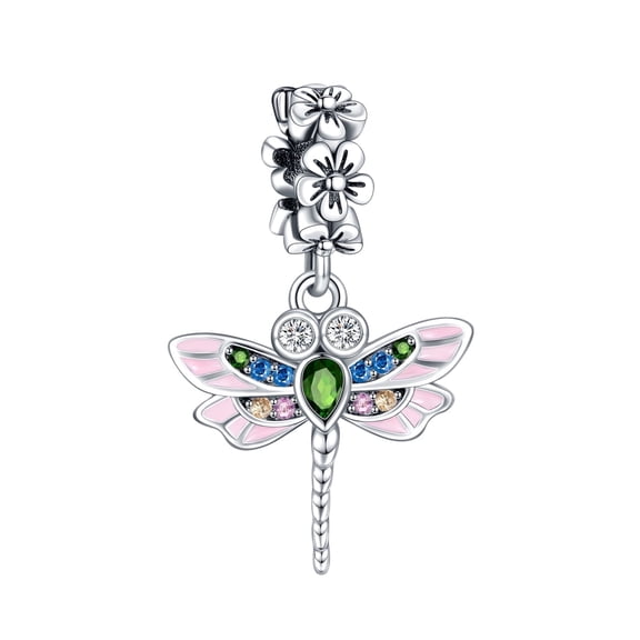 NINGAN 925 Sterling Silver Charm Women Bracelets Necklace Color Dragonfly Dangle Charms Women Bracelet Charm