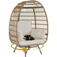 thumbnail image 1 of Oversized 360° Swivel Rattan Egg Chair w/ Beige Cushion – Weatherproof PE Wicker, Steel Frame – for Patio, Garden & Indoor Use, 1 of 7
