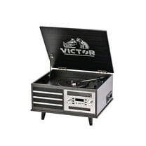 VICTOR VWRP-3700 Monroe Retro 8-in-1 Turntable Record Player and Entertainment Center with Bluetooth and Built in Speakers, Graphite