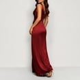 thumbnail image 6 of BRGZLK Formal Dresses for Women Satin V Neck Sleeveless Cocktail Wedding Guest Maxi Dress Pleated High Waist Wrap Split Evening Gowns Wine L, 6 of 10