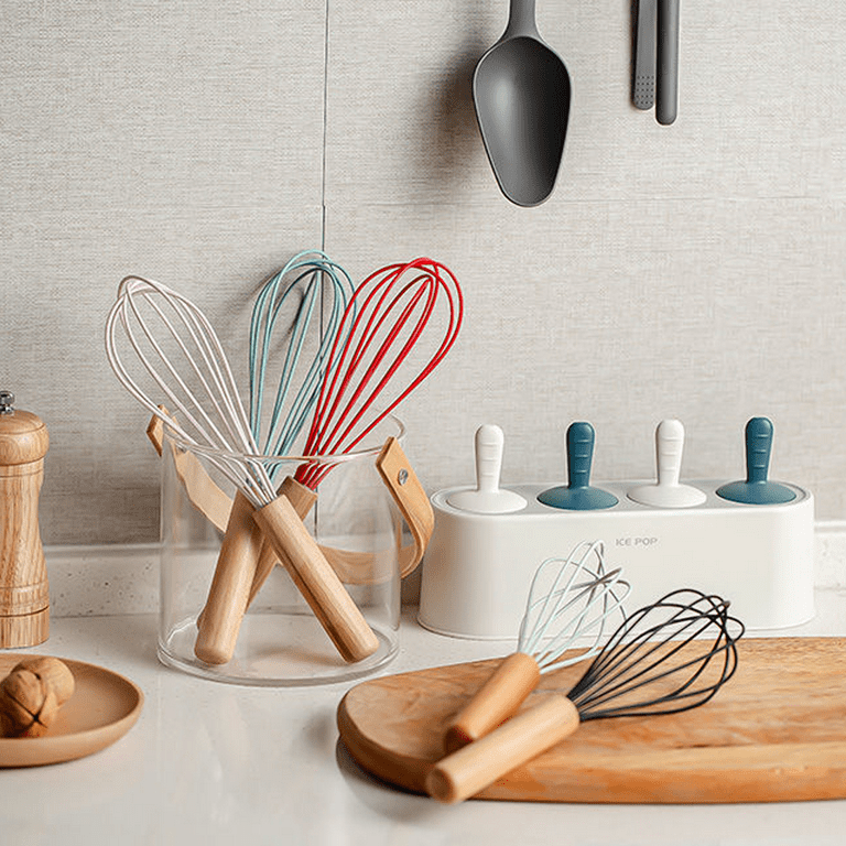 husMait 10' Silicone Whisk with Wood Handle - Superior Kitchen Whisk for Whisking Dough Egg and Other Foods