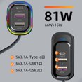 thumbnail image 4 of HOZVOMI 66W Multi-Functional Car Charger: Fast Charging, 6-Port Expansion, LED Ambient Light, USB & Type-C, Rear Mobile Phone Charger, 1.5m Extension Cord, 4 of 8