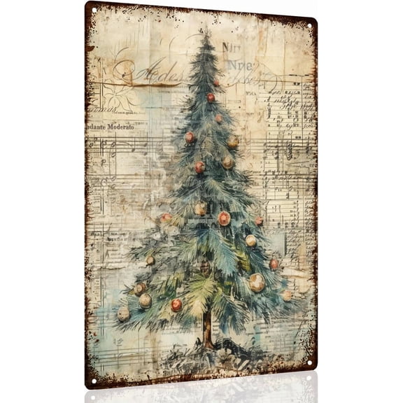 Vintage Christmas Wall Decor,Winter Pine Tree Wall Art,Vintage Metal Christmas Tree Wall Plaque Sign Decorations for Home Front Door Porch Indoor/Outdoor Decor,8 x 12 Inch