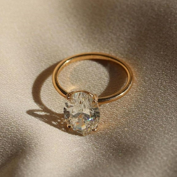 solitaire jewels 3 CT Oval Solitaire Moissanite Engagement Ring For Women, 14K Yellow Gold