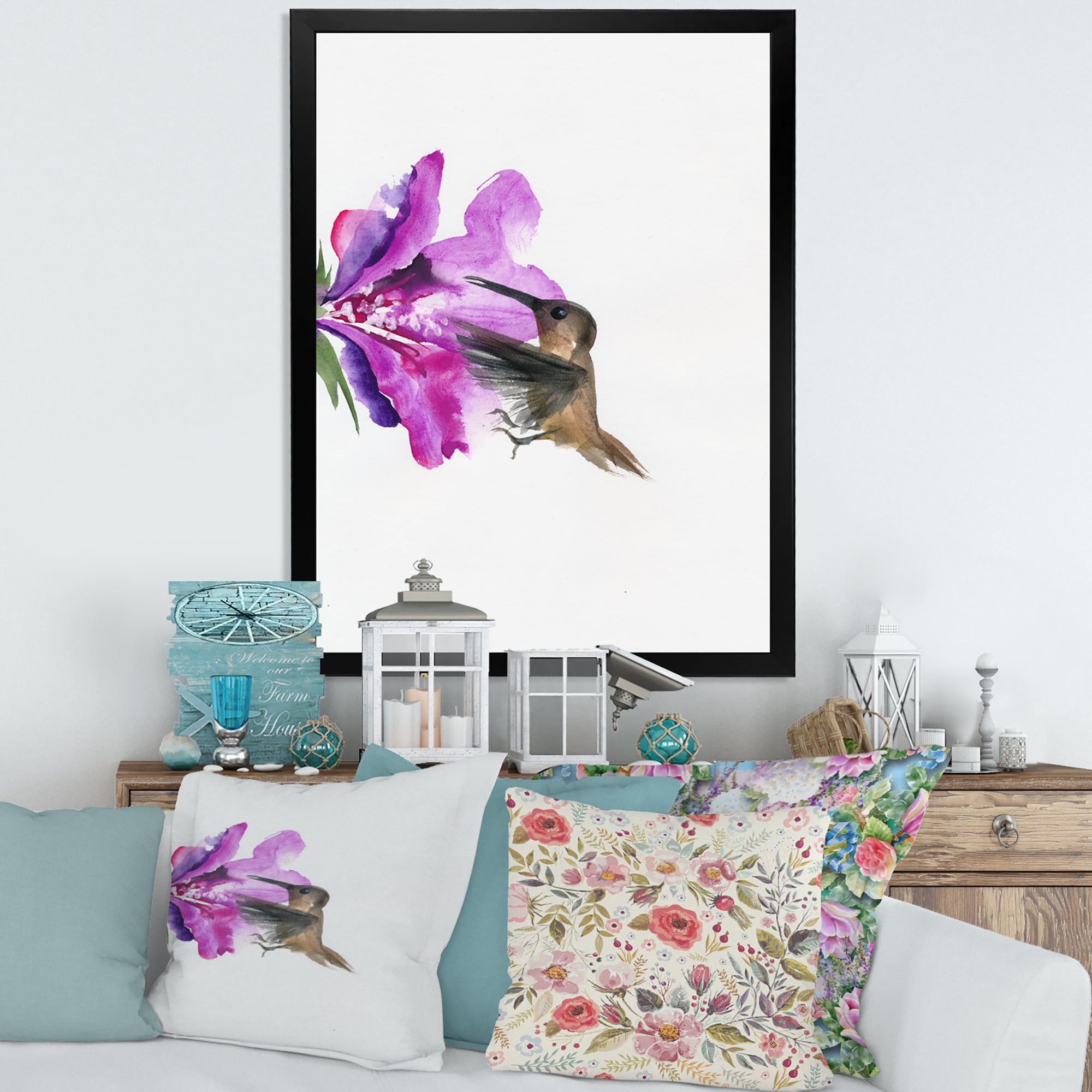 Designart 'Purple Fuchia VIntage Flower' Traditional Framed Art Print