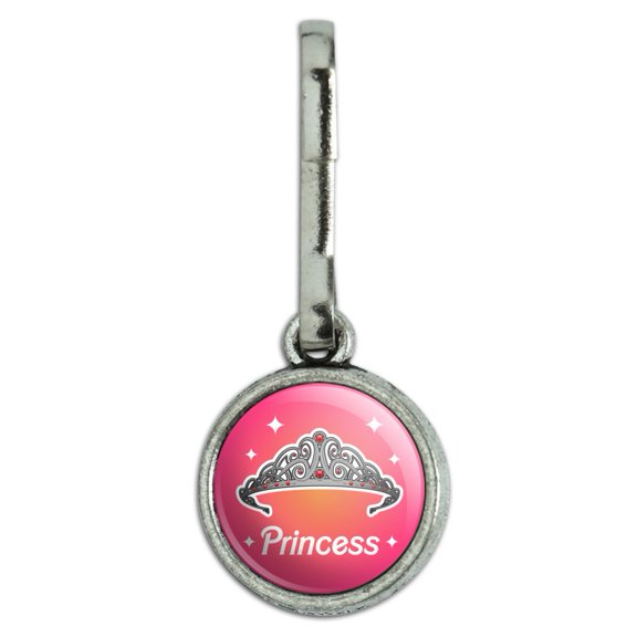Princess Crown Tiara Pink Background Antiqued Charm Clothes Purse Suitcase Backpack Zipper Pull Aid
