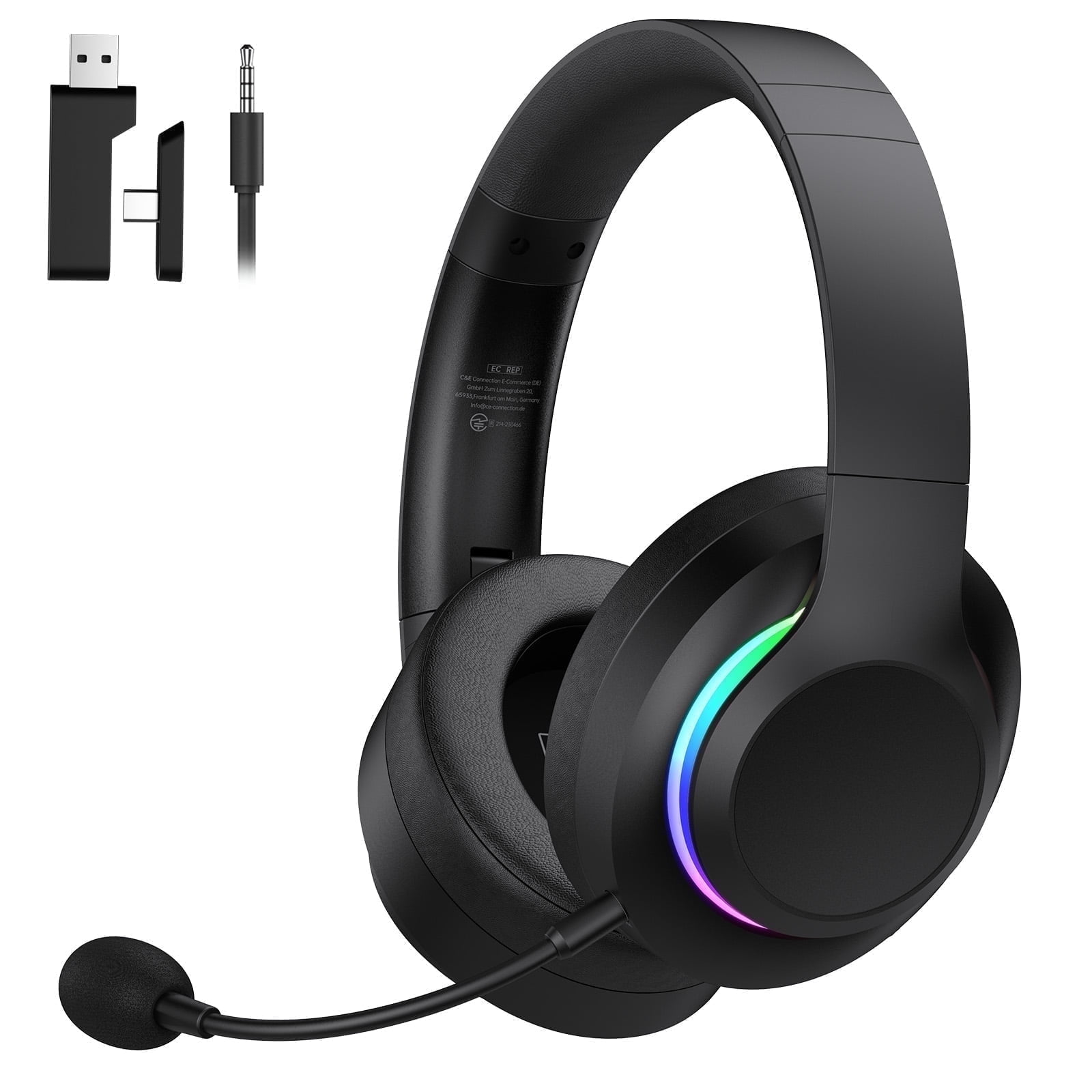 AYEDLOE Wireless Gaming Headset for PC, PS5, Switch, Mac with Bluetooth 5.4, 2.4GHz USB Gaming Headphones with Detachable Noise Canceling Mic, 3.5mm Wired Mode for Xbox Series, Black