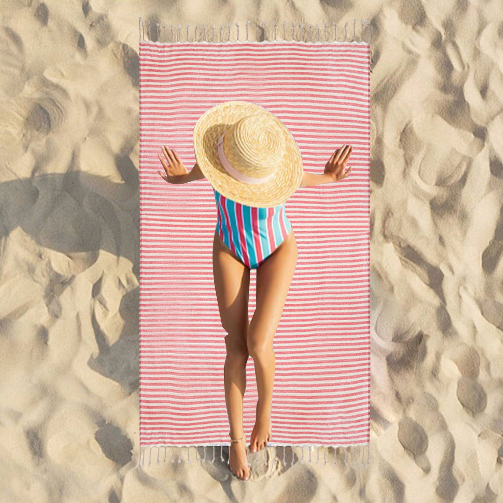 2-in-1 Foldable Beach Towel Backpack – Printed Bath Towel with Built-in Storage, Convertible Beach Mat & Carry Bag, Absorbent for Pool, Camping, Yoga and Travel