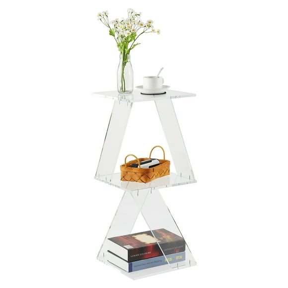 Bibliothèque Échelle Moderne en Acrylique Transparent à 3 Niveaux – Étagère Murale Flottante d'Exposition et de Rangement – Organisateur Polyvalent Gain de Place pour Petits Espaces, Salon, Taille : 11.8 x 11.8 x 27.4 Po