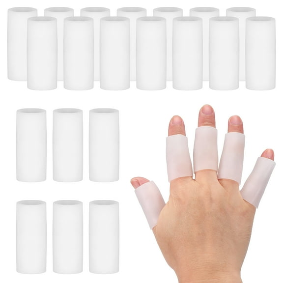 Uxcell Finger Sleeve Protectors, 20pcs Silicone Finger Cots Cover Cap Thumb Guard Gel Finger Protection for Repair, Arthritis, Sports, 2"x0.8" White