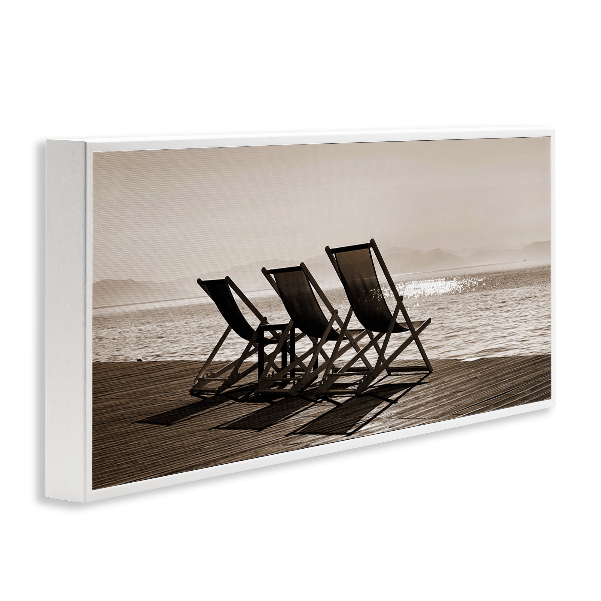 Stupell Industries On Deck Beach Chairs Coastal Photography White Framed Art Print Wall Art, 24 x 10