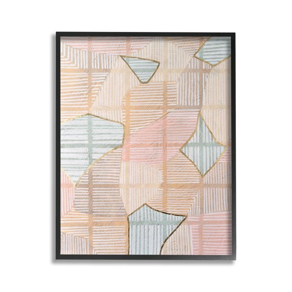 Stupell Industries Pastel Patterned Shapes Abstract Painting Black Framed Art Print Wall Art, 16 x 20