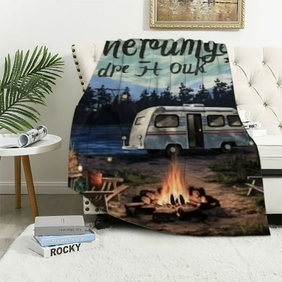 BCIIG Outdoor Throw Blanket, Camping Lovers Gift Ideas for Men or Woman, Super Soft Flannel Blankets Gifts for Bed Camper Outdoor, Campsite Outdoors RV Travel Hiking Sofa Couch Throw Blanket 40x50in