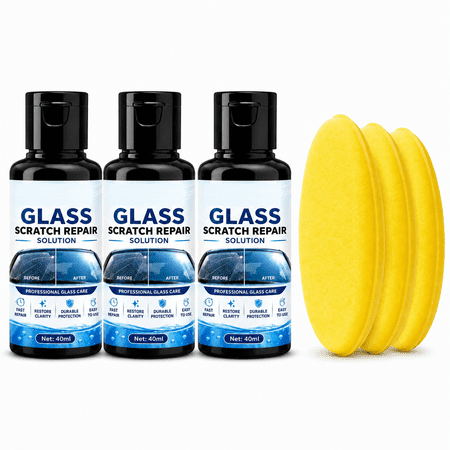 Glass Scratch Repair Kit, 3 Pack Glass Scratch Remover Solution with Polishing Pads, Professional Windshield Glass Repair Liquid for Car Windows, Auto Glass, Shower Doors, Mirrors and Glass Surfaces