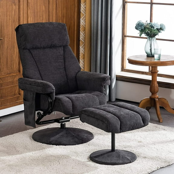 MCombo Swivel Recliner Chairs with Ottoman, Massage, Fabric for Living Room, 4828 (Grey)