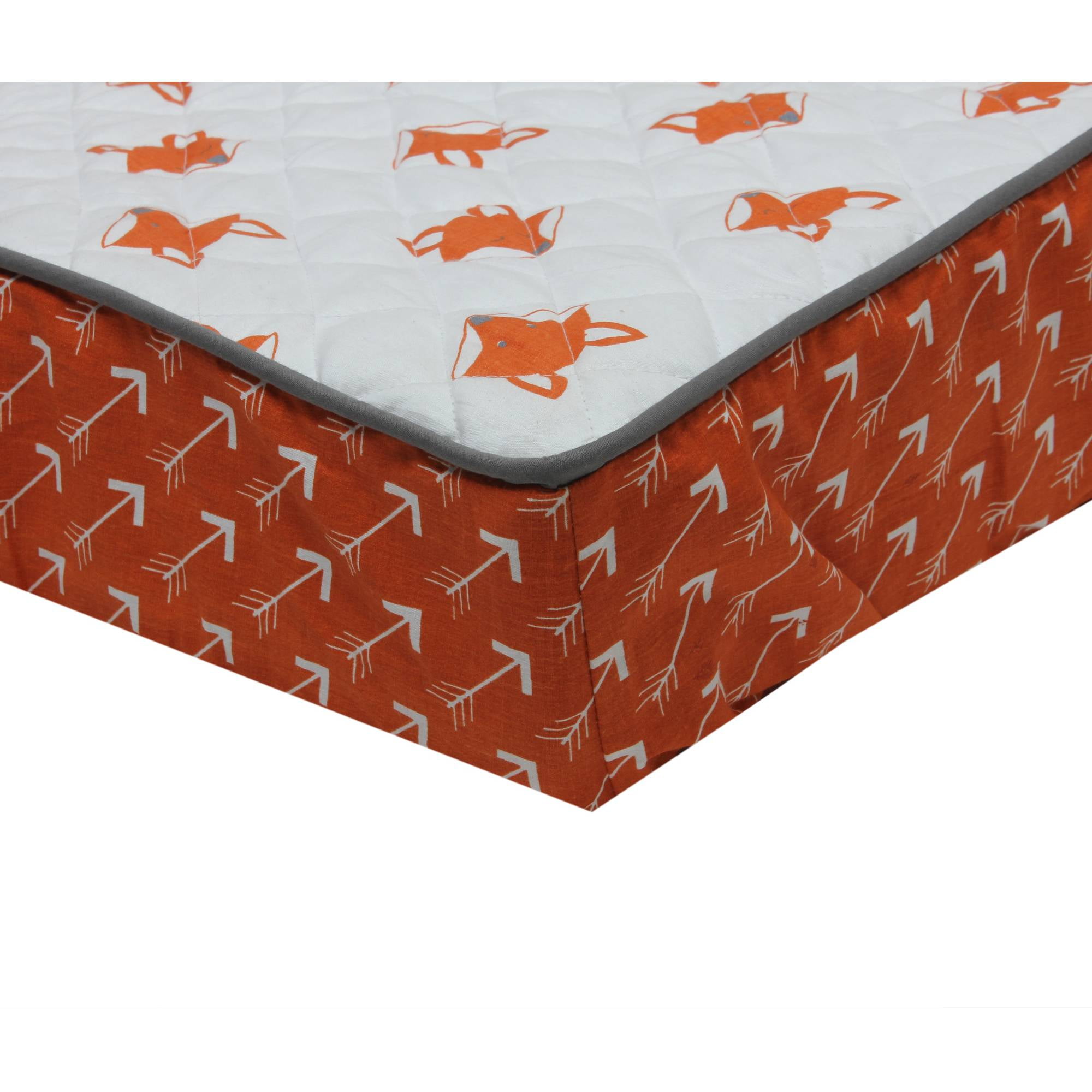 Bacati - Playful Fox Orange/Grey Neutral Quilted Changing Pad Cover