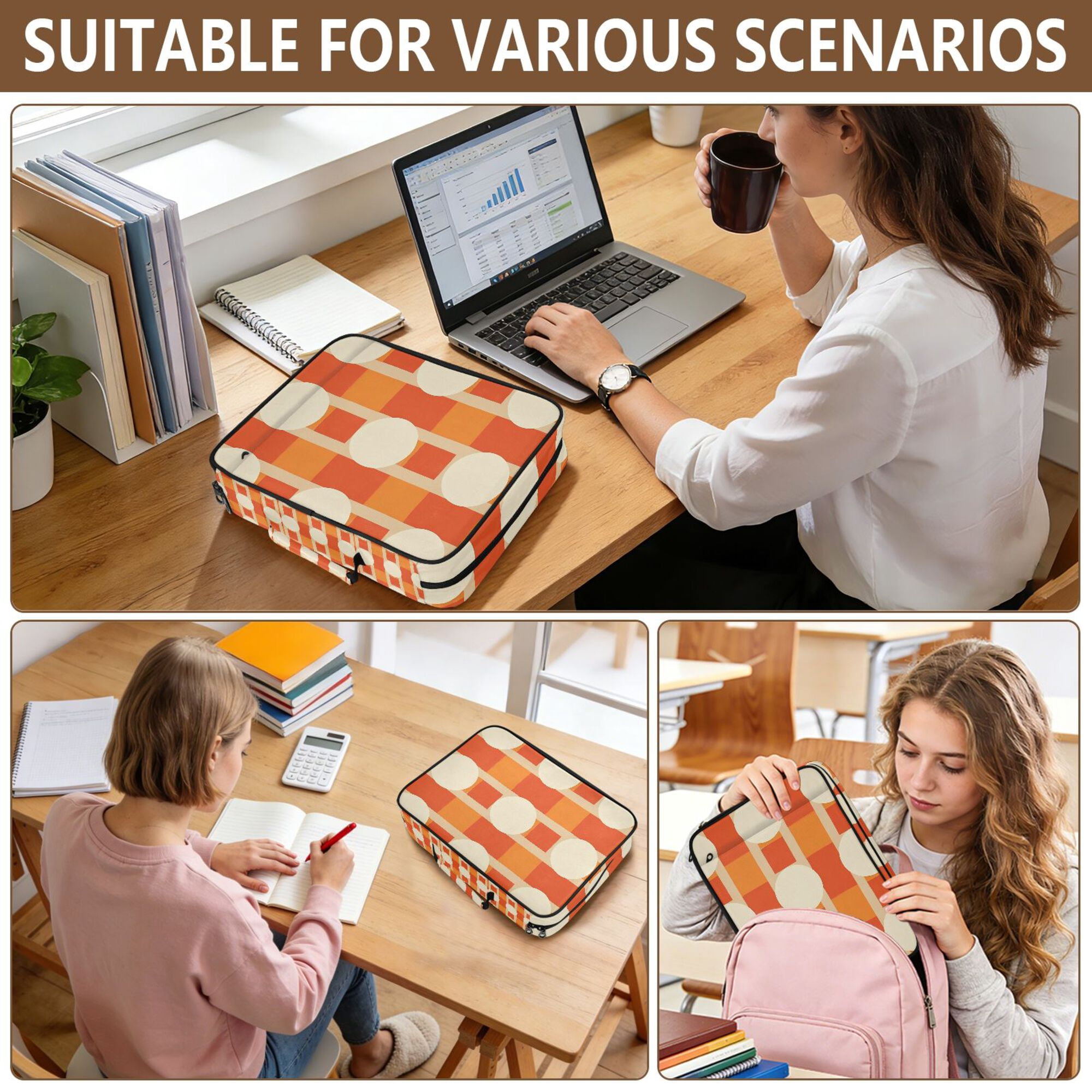 FORMRS Accordion File Folder A4 Size 7-Pocket Expanding Document Organizer Bag with 3 Ring Binder, Beige Geometric Circles