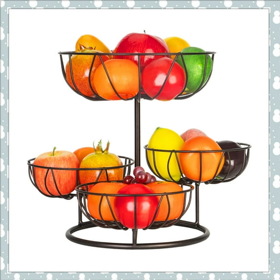 4-Tier Metal Round Fruit Vegetable Basket Bowl Freestanding Decorative Bowl 0for Countertop (Bronze)