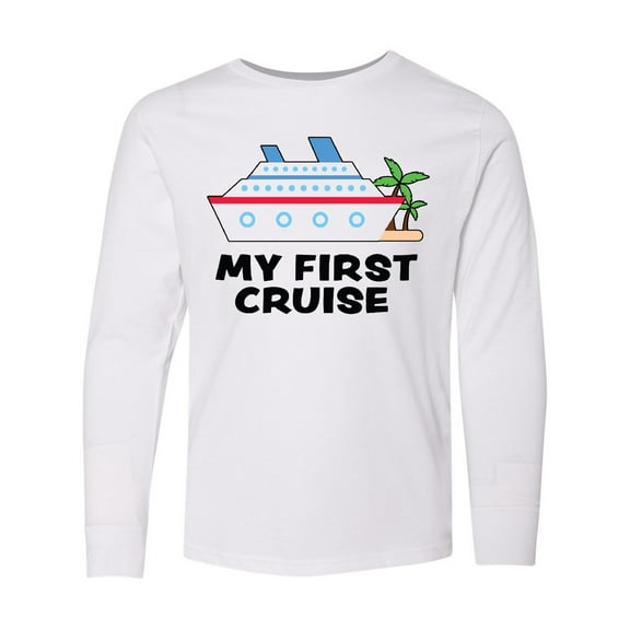 Inktastic My First Cruise with Cruise Ship and Palm Trees Long Sleeve Youth T-Shirt