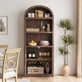 thumbnail image 3 of 72" Tall Arched Cabinets,Bookcase with storage,Mid-Century Modern 5-Tier Bookshelf with Door,2 Book Risers and Adjustable Shelves offering more storage space for Living Room,Kitchen,Home Office, 3 of 9