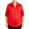 Women's Plus Size Sateen Equipment Shirt With Pockets and Roll Sleeves