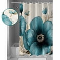 thumbnail image 4 of Retro Beige Blue Flowers Shower Curtain, 48" x 72", Vintage Background Pastoral Style Waterproof Bathroom Curtain Washable Shower Curtain Set with 12 Hooks, 4 of 6