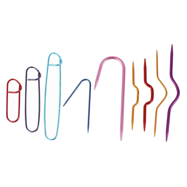 9PCS Knitting Tool Set Sweater Hooks Knitting Needles Sets Cable Needle Stitch Holders Crooked Needle Sewing Needles (Random Color)