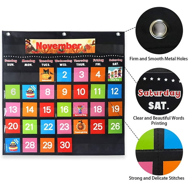 Tableau de poche calendrier mensuel noir avec 88 cartes, tableau
