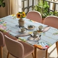 thumbnail image 3 of Easter Table Cloths for 4 Foot Rectangle Tables, Spring Farmhouse Bunny Flower Blue Wood Grain Patio Waterproof Elastic Fitted Tablecloths, Washable Rectangular Table Cover for Camping, 3 of 8