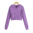thumbnail image 2 of AWZXDE Girls Hoodies Solid Color Pullover Hooded Long Sleeve Drawstring Pocket Cropped Sweatshirt for Casual Sporty Wear Kids Fashion Apparel Comfort Fit Purple,11-12 Years, 2 of 3