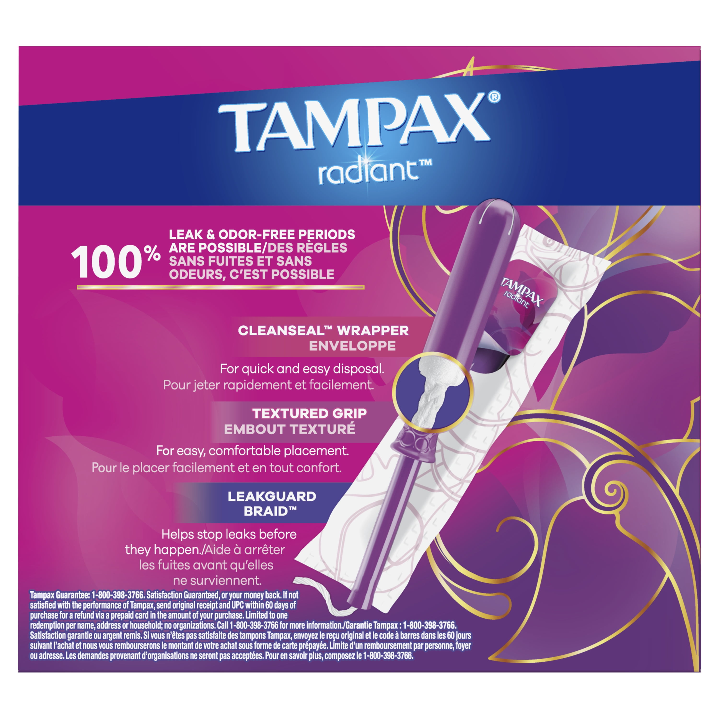 Tampax Radiant Tampons Duo Pack with LeakGuard Braid, Regular/Super  Absorbency, 28 Ct