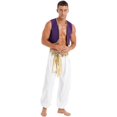 thumbnail image 5 of Disfraz de Halloween para hombre, príncipe mítico Aladino, traje de fiesta de carnaval, chaleco con ribete de lentejuelas y pantalones con cinturón, M, negro B, 5 of 5