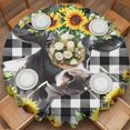 thumbnail image 3 of Round Tablecloth Yellow Sunflower Cow Farmhouse Waterproof Oil Proof Polyester Table Cloth Cover Decor for Home Dining Outdoor,Patio,Parties, 60" Dia. Black And White Check Plaid, 3 of 9