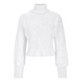 thumbnail image 6 of Herrnalise Women's Turtleneck Cropped Sweater Casual Long Sleeve Cable Knit Pullovers Fall Fashion Cute Sweater Jumper Tops White,Free Size, 6 of 6