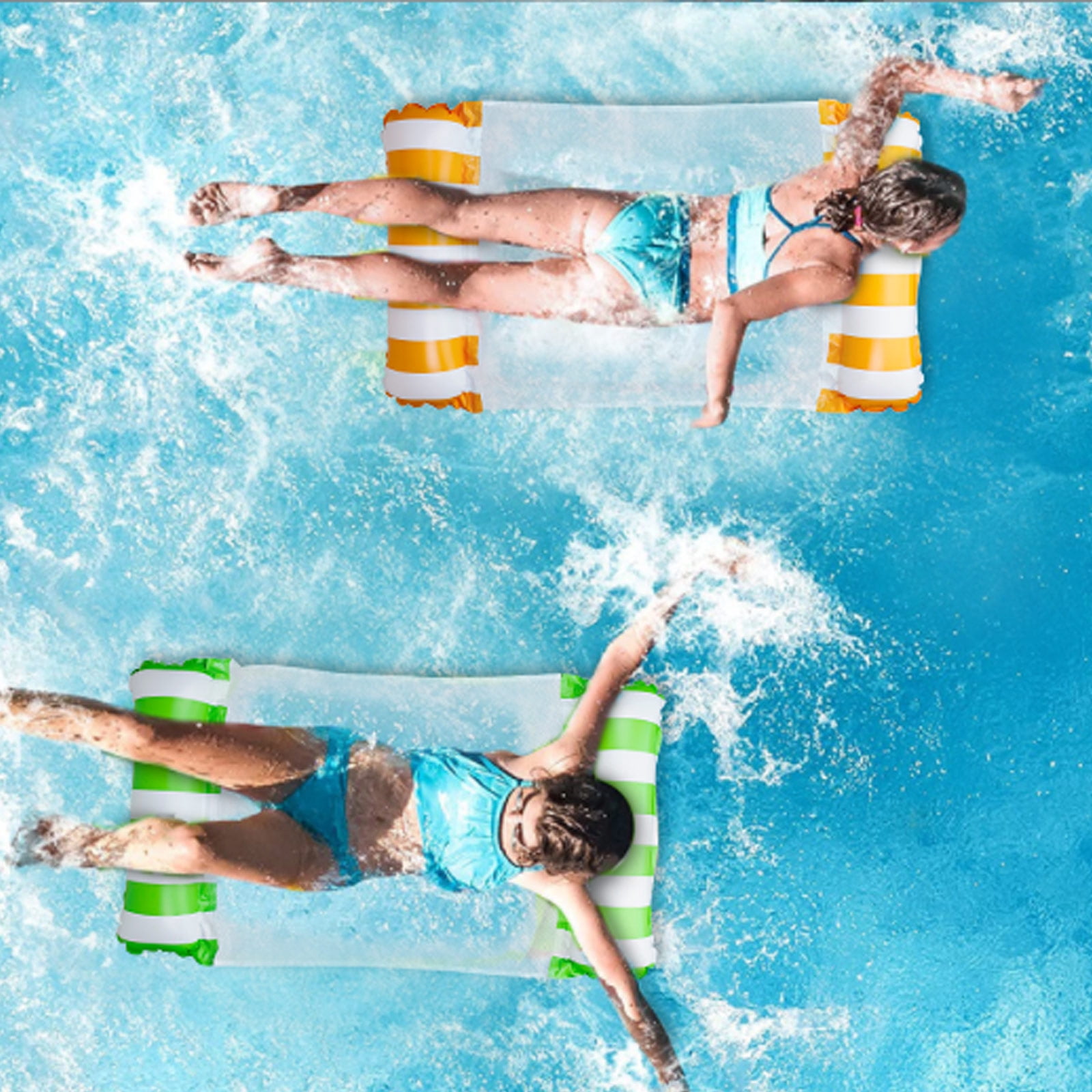 Cyfie Water Floating hammock Pool Float for Adult,Capacity 250 lbs,2 Pack,Green Orange