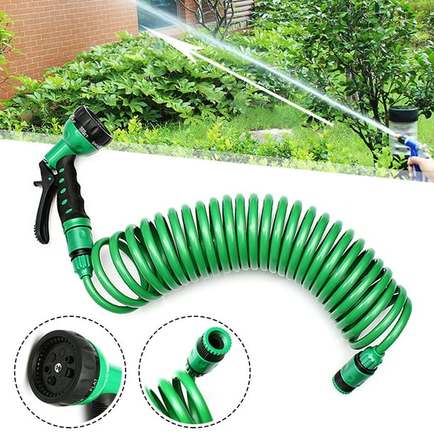 Smorebuy Coiled Garden Hose with 7 Pattern Spray Nozzle 24.5 Foot