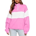 thumbnail image 3 of Quarter Zip Sweatshirt Women Stand Collar Color Block Fleece Pullover Lightweight Casual Loose Long Sleeve Fall Sweatshirt No Hood Pinks L, 3 of 8