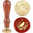 thumbnail image 1 of Sello de lacre con diseño de ramas de cuervo (1 unidad). Sello de lacre vintage de 30 mm con cabeza de latón extraíble y mango de madera. Ideal como regalo de Navidad., 1 of 9