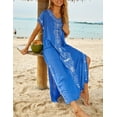 thumbnail image 3 of Bsubseach Kaftan Dress for Women V Neck Short Sleeve Beach Long Swimsuit Cover Up, One Size, 100% Rayon, 3 of 5