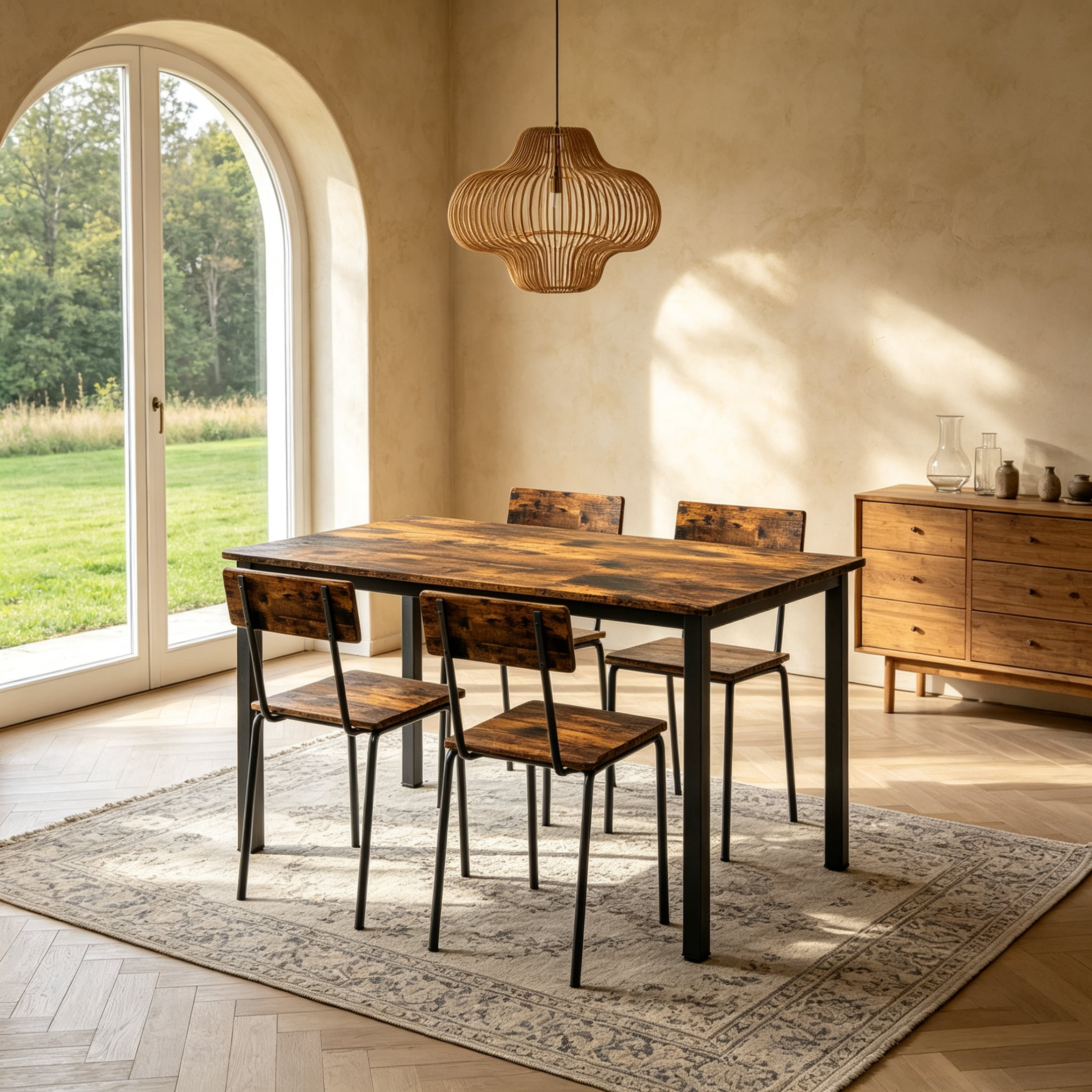 Vinform 5-Piece Dining Table Set, Wood Dining Table with 4 Chairs for Small Home and Apartment