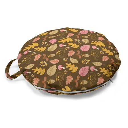 

Autumn Round Floor Cushion with Handle Colorful Seasonal Elements Leaves Fall down Oak Acorn Maple Leaf Print Pillow for Living Room & Dorms 18 Round Umber and Pale Orange by Ambesonne